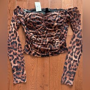 Windsor leopard cheetah mesh longsleeve off the shoulder top with built in cups